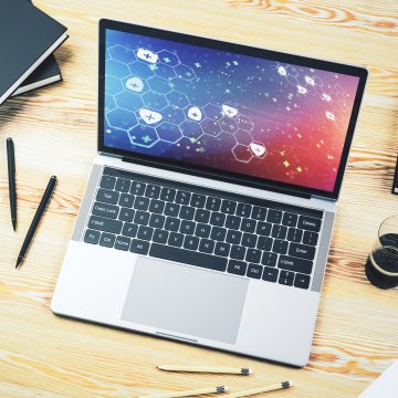 Open laptop with software on the screen